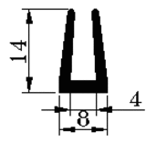 П-образный уплотнитель 14х4х2 мм для стекла