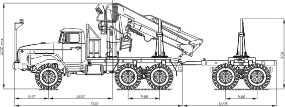 Лесовозный тягач Урал-55571-40 с ГМ ПЛ-97 (ОМТЛ-97) ЦЕНА:2150000РУБ.